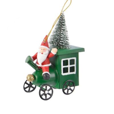 Στολίδι χριστουγεννιάτικο κρεμαστό Άγιος Βασίλης σε όχημα μεταλλικό πράσινο 4.5x8x11cm