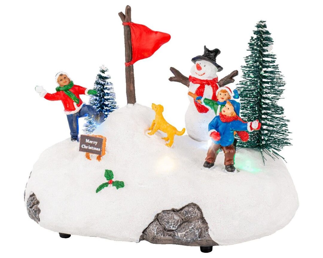 Διακοσμητικό επιτραπέζιο Led Παιδάκια με Χιονάνθρωπο polyresin πολύχρωμο 18x12.5x14.5cm