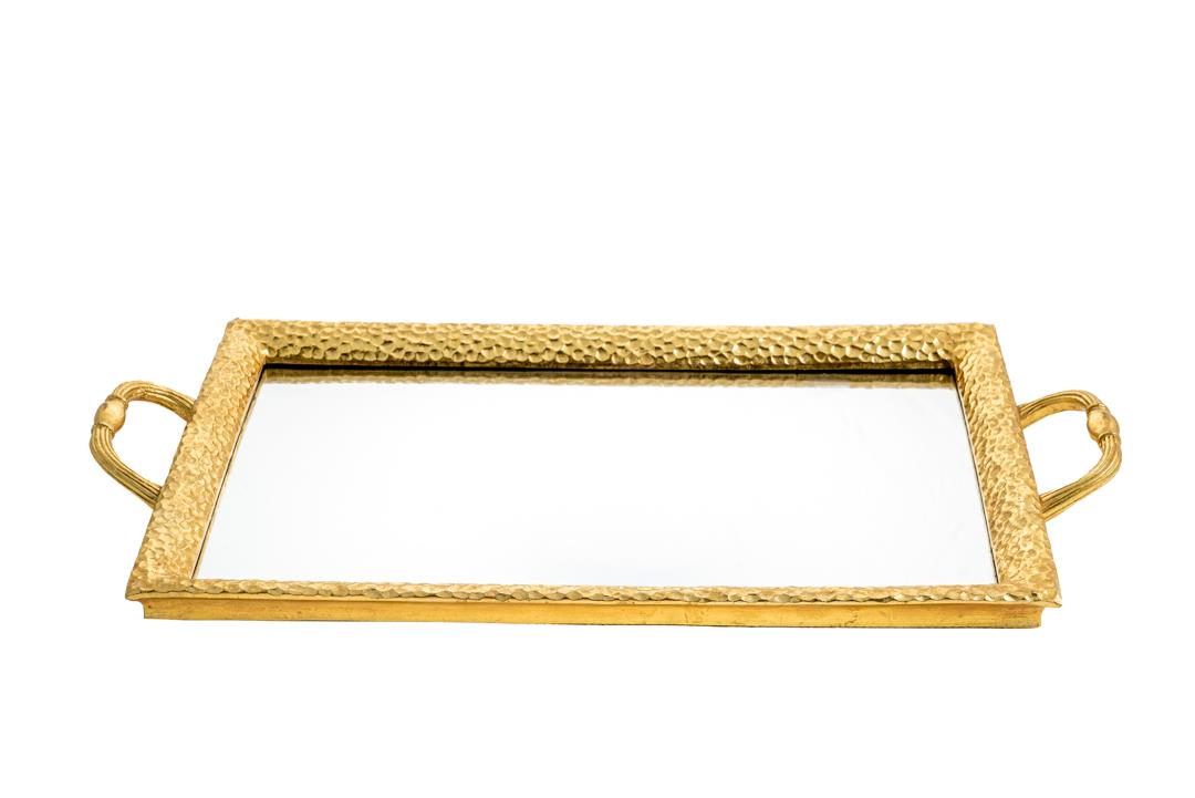 Δίσκος ορθογώνιος σφυρήλατος polyester με καθρέπτη χρυσός 50x27cm
