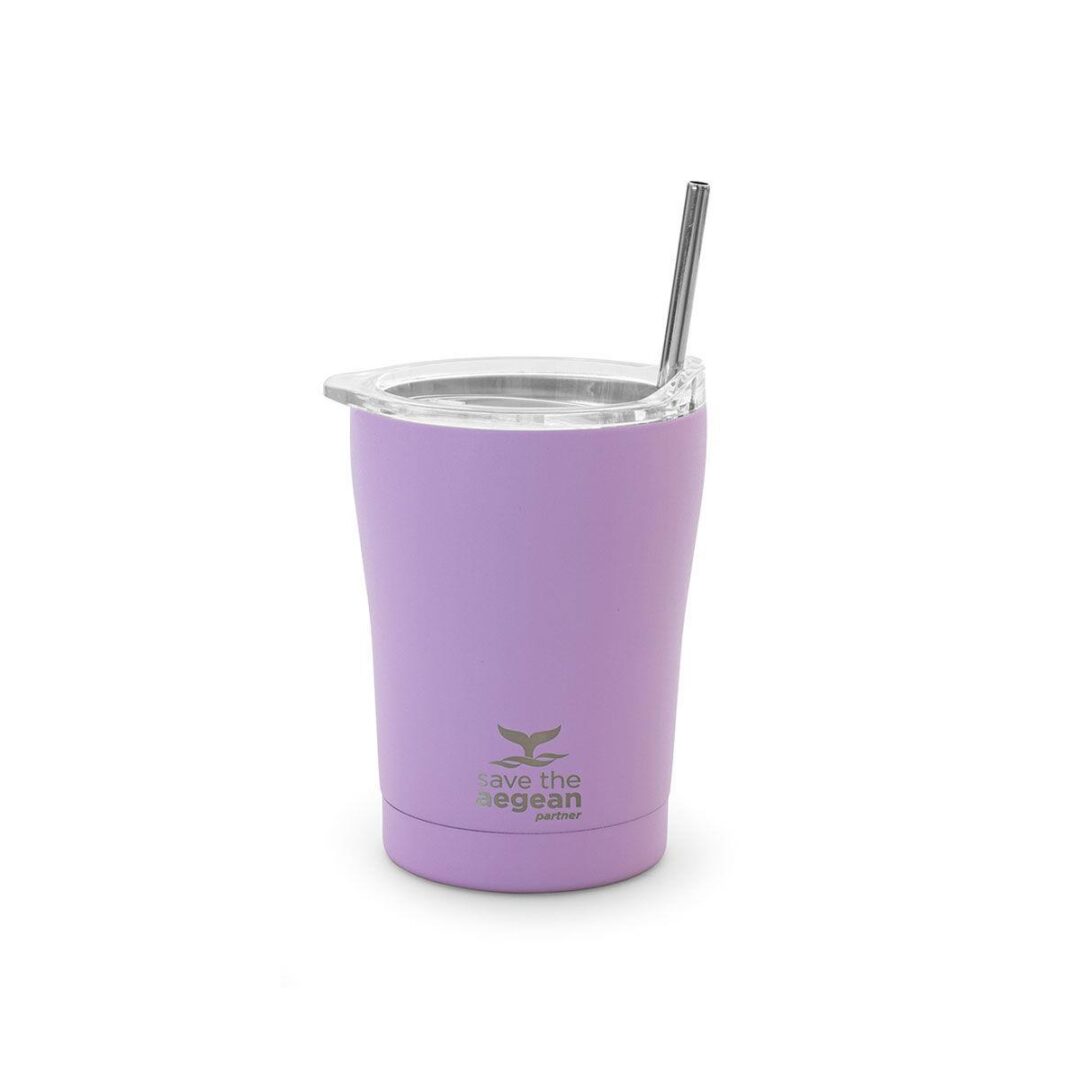 Θερμός Coffee Mug Save the Aegean με βουρτσάκι καθαρισμού 350ml λιλά Estia 01-12090
