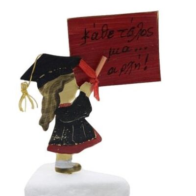 Χειροποίητο διακοσμητικό επιτραπέζιο Αποφοιτάκι κοριτσάκι προφίλ με πίνακα ορειxάλκινο πολύχρωμο 8x7cm