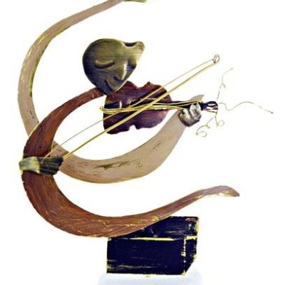 Χειροποίητο διακοσμητικό επιτραπέζιο μουσικός με βιολί ορειχάλκινο πολύχρωμο 14x18cm