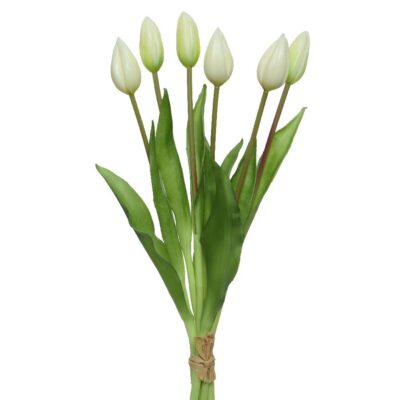 Διακοσμητικό λουλούδι 6 τουλίπες μπουκέτο λευκό Υ40cm
