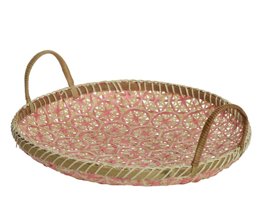 Δίσκος σερβιρίσματος στρογγυλός bamboo ροζ Δ36x10cm