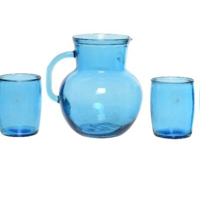 S/5 Σετ κανάτα και 4 ποτήρια από ανακυκλωμένο γυαλί μπλε σε συσκευασία δώρου 29x23x24.5cm