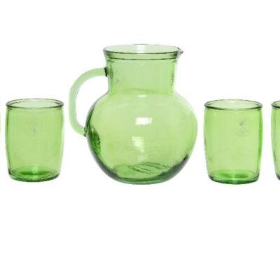 S/5 Σετ κανάτα και 4 ποτήρια από ανακυκλωμένο γυαλί πράσινο σε συσκευασία δώρου 29x23x24.5cm