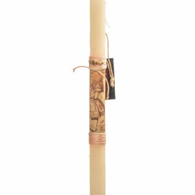 Λαμπάδα χειροποίητη αρωματική λευκή στρογγυλή με βραχιολάκι Κοριτσάκι 30x2cm