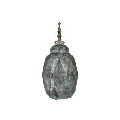 Βάζο διακοσμητικό με καπάκι κεραμικό βεραμάν/ασημί 18x18x35cm Inart 3-70-902-0221