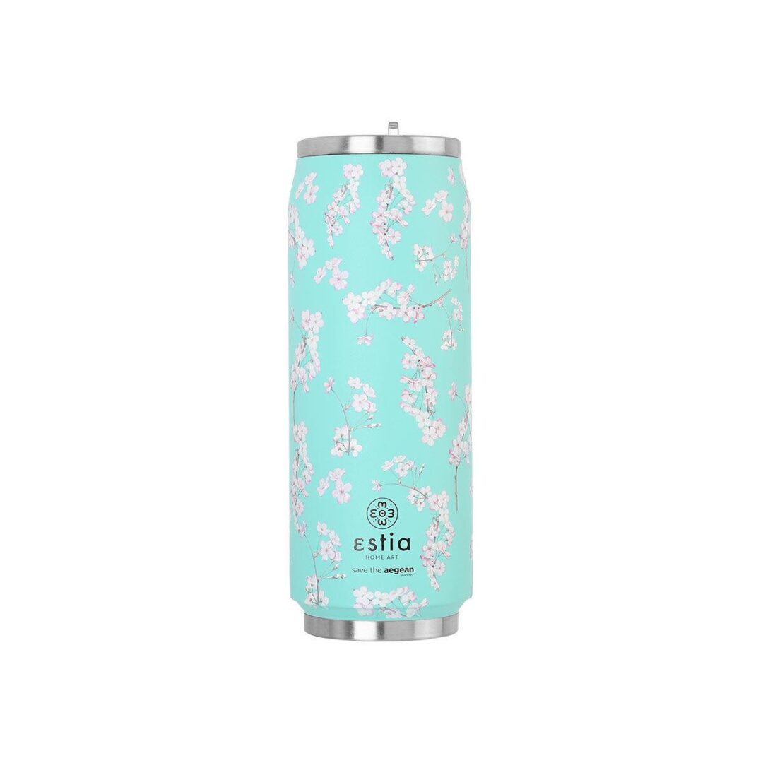 Θερμός/Travel cup Save the Aegean με βουρτσάκι καθαρισμού 500ml Blossom Green γαλάζιο Estia 01-16814
