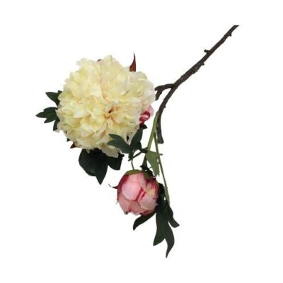 Διακοσμητικό λουλούδι πεόνια με τριανταφυλλάκι υφασμάτινο εκρού/ροζ 70cm