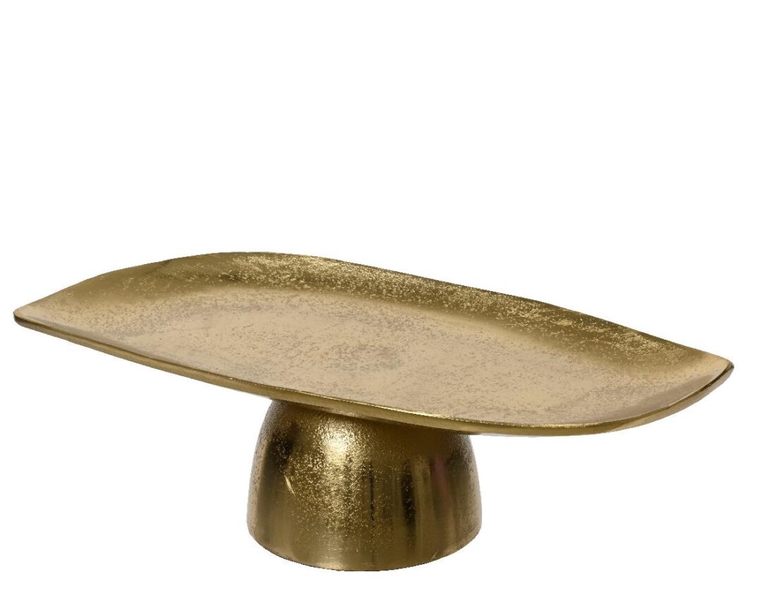Πιατέλα διακοσμητική με πόδι αλουμινίου χρυσή 51x24x11cm