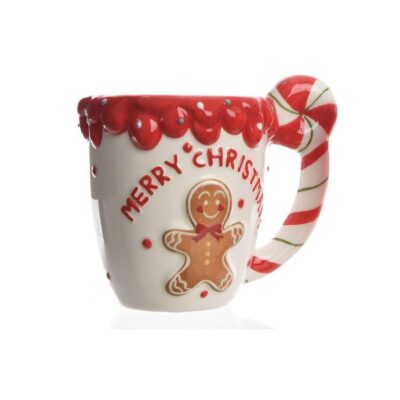 Κούπα χριστουγεννιάτικη Gingerbread λευκή/κόκκινη 9x13x12cm