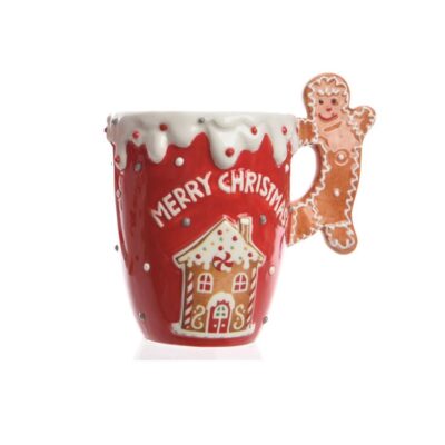 Κούπα χριστουγεννιάτικη Gingerbread κόκκινη/λευκή 9x13x12cm