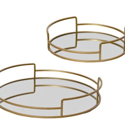 S/2 Δίσκοι σερβιρίσματος με καθρέπτη μεταλλικοί χρυσοί 35x35x7cm