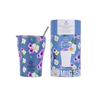 Θερμός Coffee Mug Save the Aegean με βουρτσάκι καθαρισμού 350ml Garden Blue πολύχρωμο Estia 01-16883