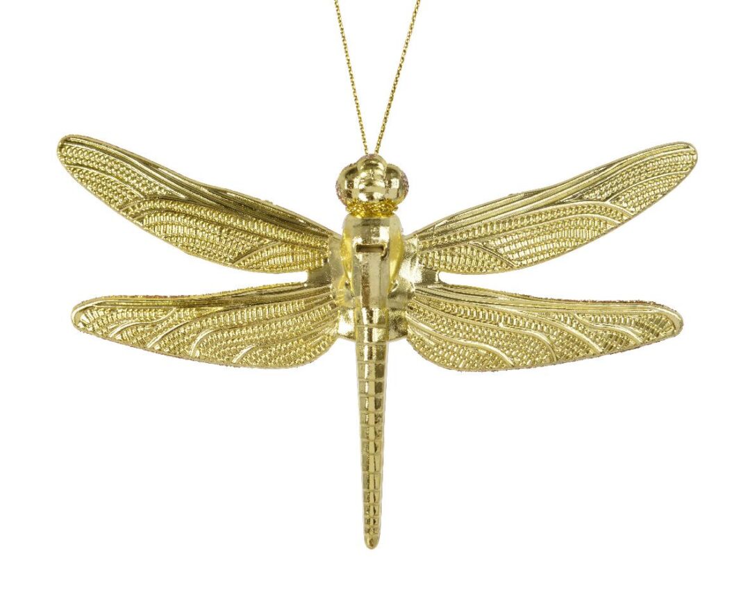 Στολίδι χριστουγεννιάτικο κρεμαστό dragonfly με glitter pl χρυσό 13.5x1x10cm
