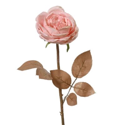 Διακοσμητικό λουλούδι τριαντάφυλλο με glitter ροζ Δ9.5xΥ57cm