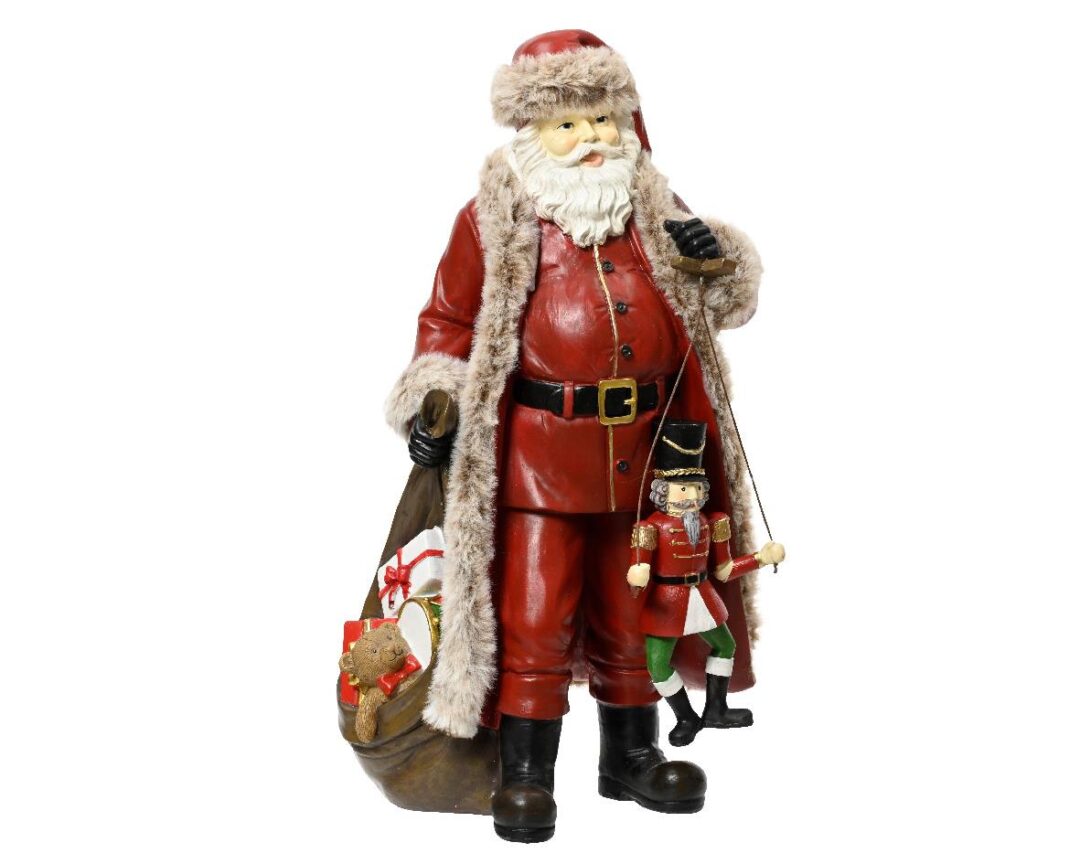 Άγιος Βασίλης με μαριονέτα και σάκο δώρων polyresin κόκκινος 15.7x21.4x38cm