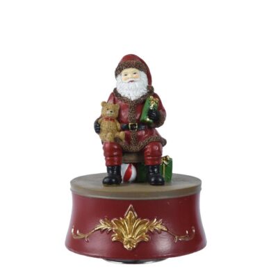 Μουσικό κουτί Άγιος Βασίλης με δώρα polyresin πολύχρωμο 11x11x15cm