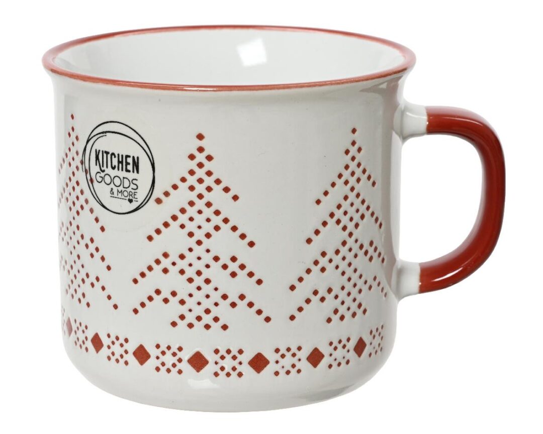 Κούπα χριστουγεννιάτικη δεντράκια stoneware κόκκινη/λευκή 11.2x9x8cm