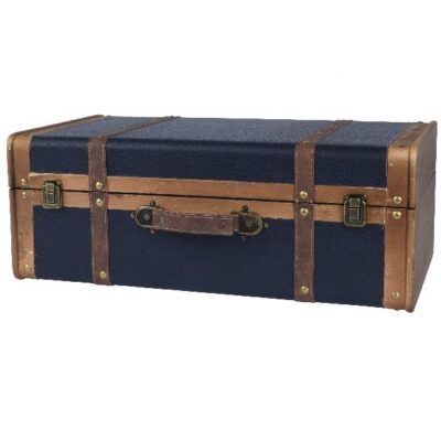 Βαλίτσα pu/leather με μεταλλικά στοιχεία μπλε σκούρο/καφέ 54x30x20cm