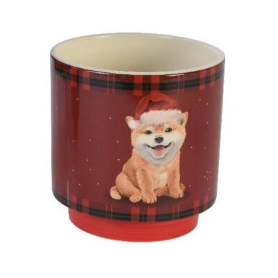 Κασπώ χριστουγεννιάτικο με σκυλάκι κεραμικό κόκκινο/πολύχρωμο 12.2x12.2x12.6cm