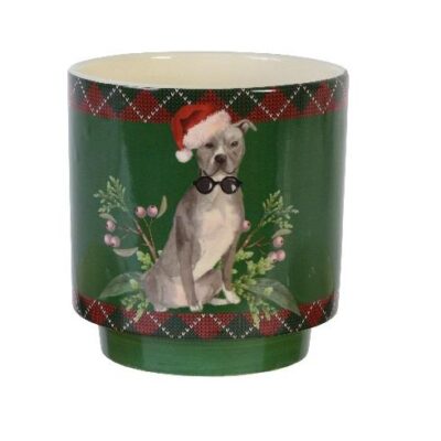 Κασπώ χριστουγεννιάτικο με σκυλάκι κεραμικό πράσινο/πολύχρωμο 12.2x12.2x12.6cm