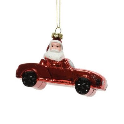 Στολίδι χριστουγεννιάτικο κρεμαστό Άγιος Βασίλης σε αυτοκίνητο shatterproof metallic κόκκινο 10.8x4.5.6.5cm