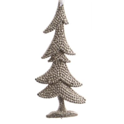 Στολίδι χριστουγεννιάτικο δεντράκι κρεμαστό pl με glitter σαμπανί 0.8x10.5x10.5cm