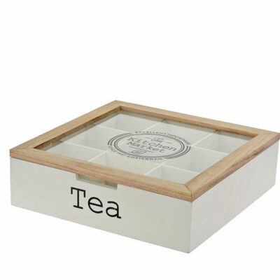 Teabox 9 θέσεων οξυά/mdf με print Kitchen Market λευκό/natural 24x24x7cm